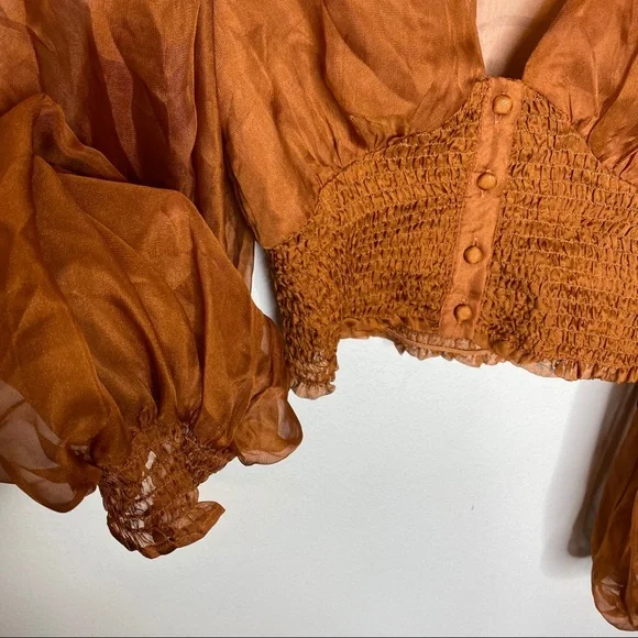 Lulus Brown Button-Front Smocked Crop Top - Picture 5 of 9